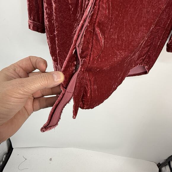 J Jill Small Silk Blend Crushed Velvet Button Up Top Lt. Burgundy Romantic Y2K - Picture 7 of 11